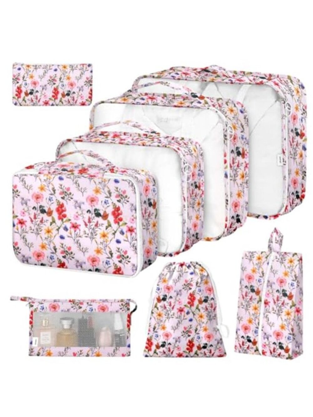 8 Piece Packing Cubes Set Travel Organizer Bags Nylon Luggage Organizer Retro